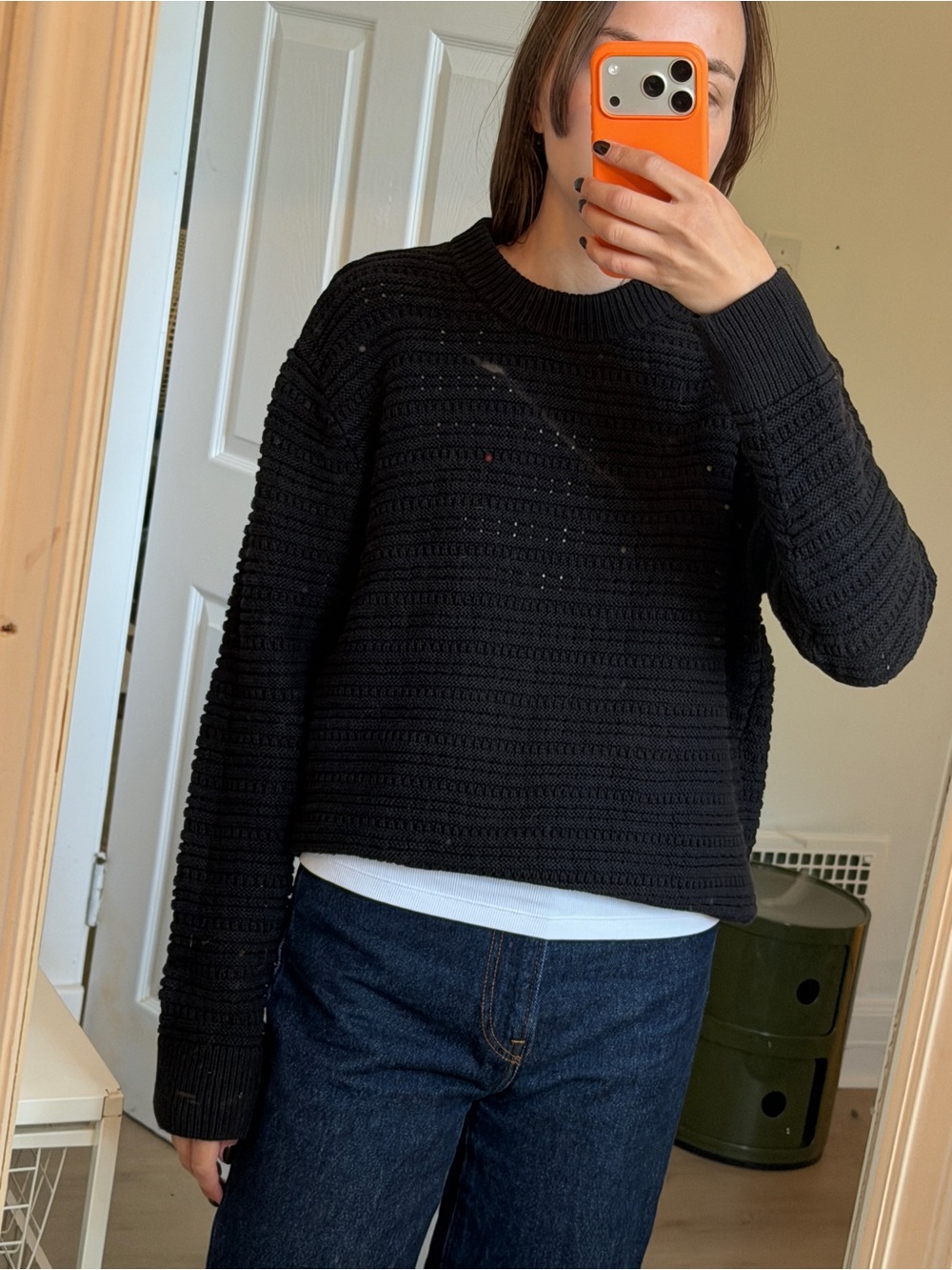 H&M Black Textured Crewneck Sweater - Women's